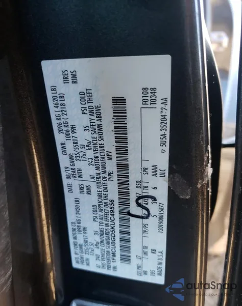 2019 Ford Escape Se из США, поврежденный, VIN 1FMCU0GD5KUC49556